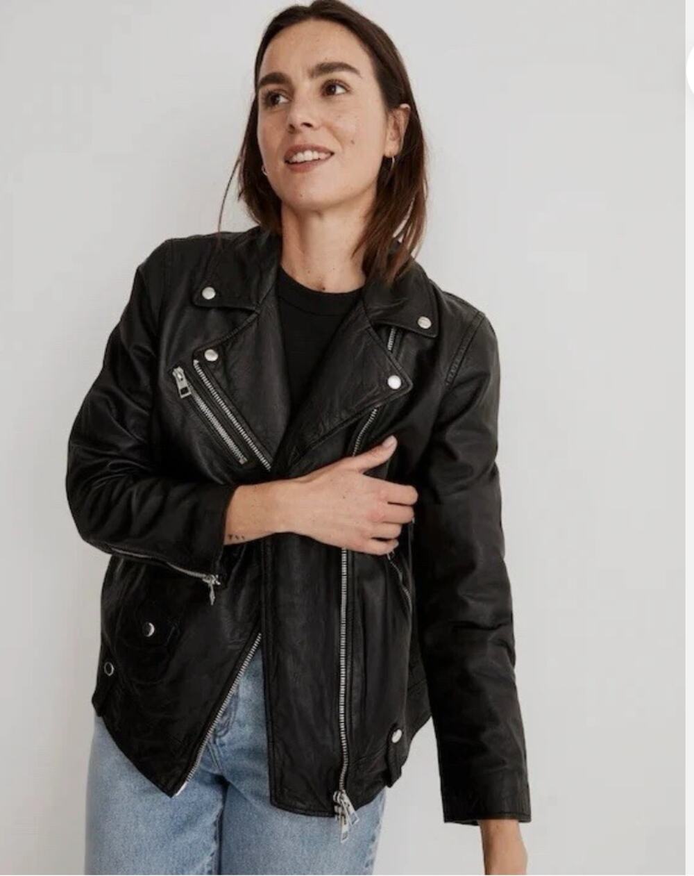 Madewell Leather Motorcycle Jacket XS Black NWT E0488 Capsule Minimalist Grunge